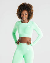Power Seamless Long Sleeve Crop Top | Green Ash WOMEN'S BEST